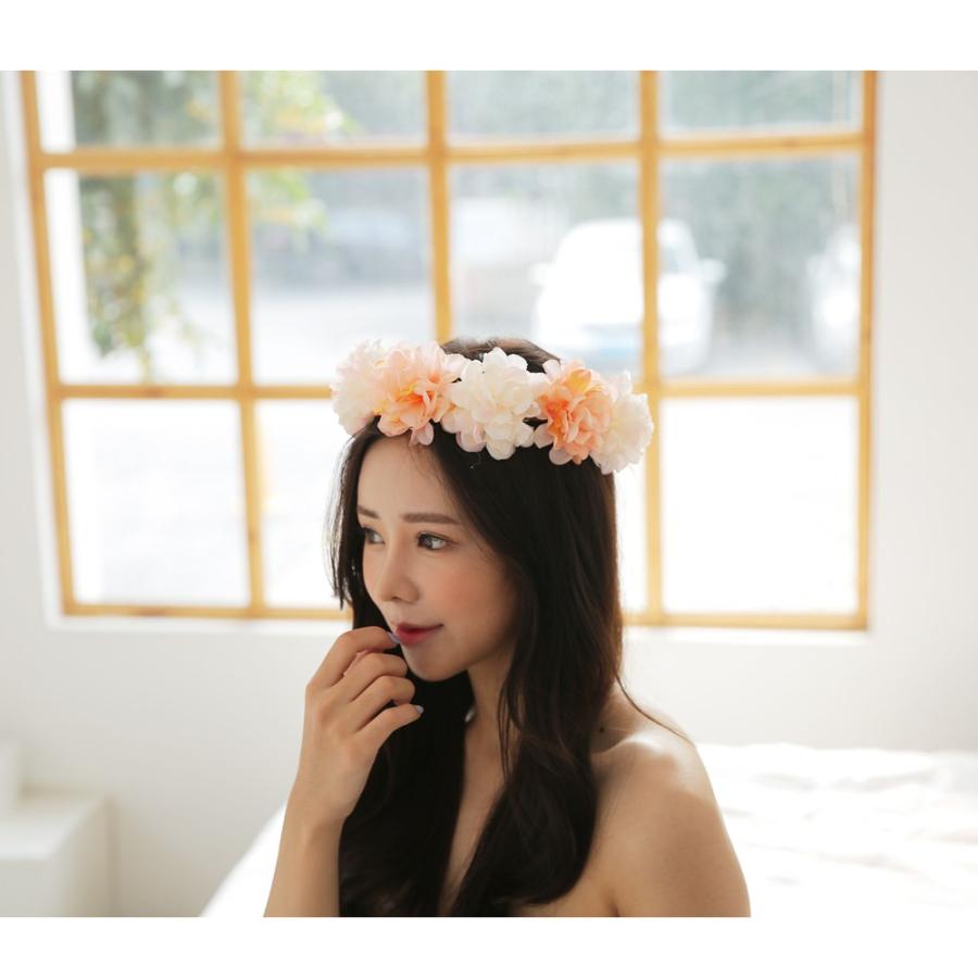 花かんむり 花 ヘアアクセサリー 大人 ピンク オレンジ 髪飾り フェス