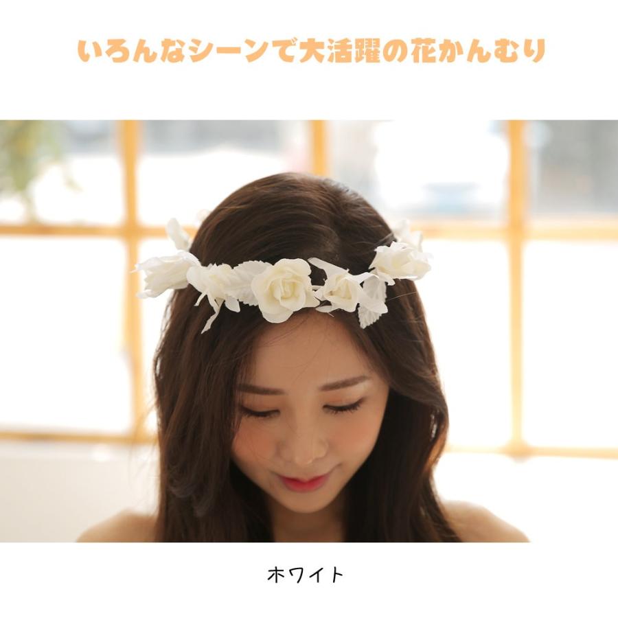 花かんむり 花 リーフ ヘアアクセサリー 大人 ホワイト 髪飾り フェス