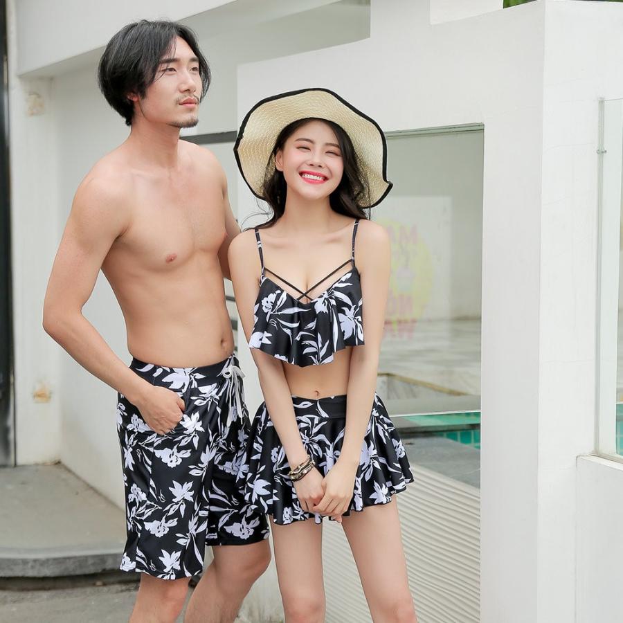 水着 ペア水着 大きいサイズ スカート フリル サーフパンツ 3点セット