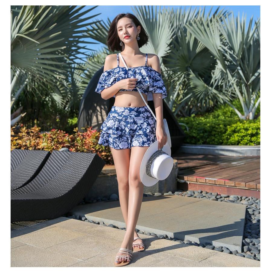 水着 レディース ビキニ オフショルダー フリル トップス 3点セット