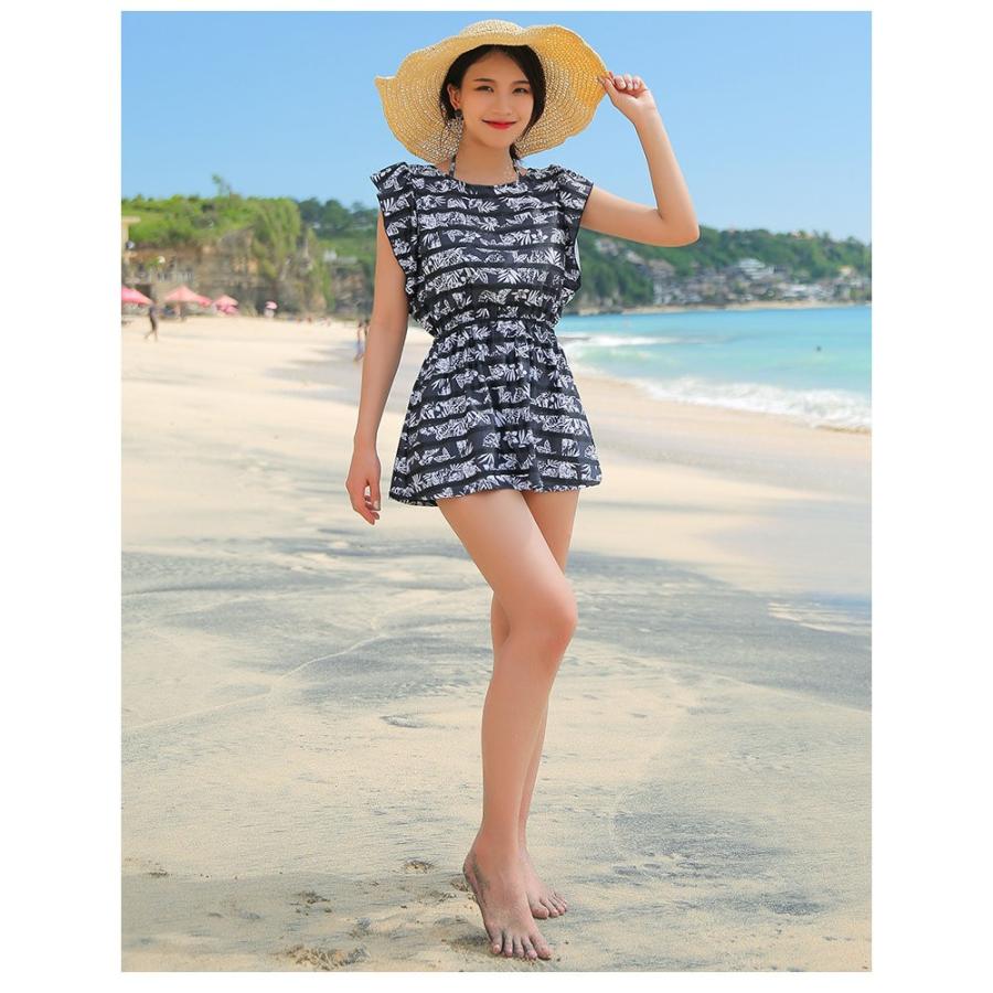 水着 レディース 体型カバー ワンピース ビキニ ハイウエスト ボーダー