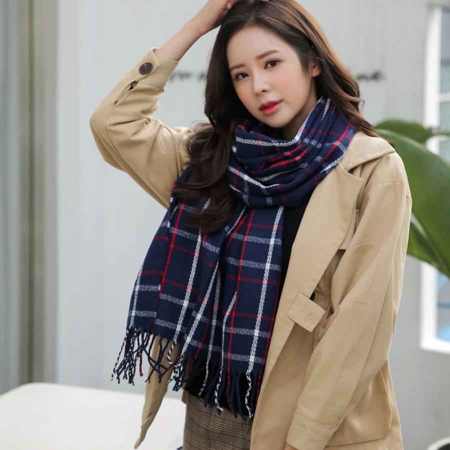 襟マフラー　グレーチェック カシミヤ100% マフラー チェック柄 ラインブルー – INTERMODE KAWABE