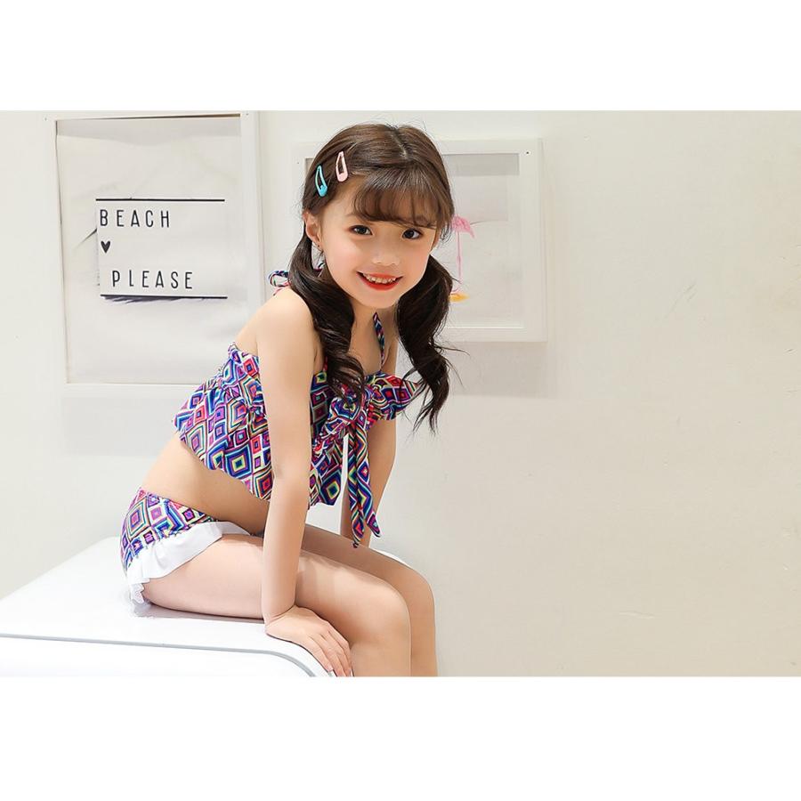 紐ビキニ小学生ジュニアアイドル キッズ 水着 女の子 セパレート ビスチェ ホルダーネック フリル リボン 女子 幼児 セット水着 夏 プール 可愛い ブルー ピンク 90 100  110 120 : HOYUKI - 通販 - Yahoo!ショッピング
