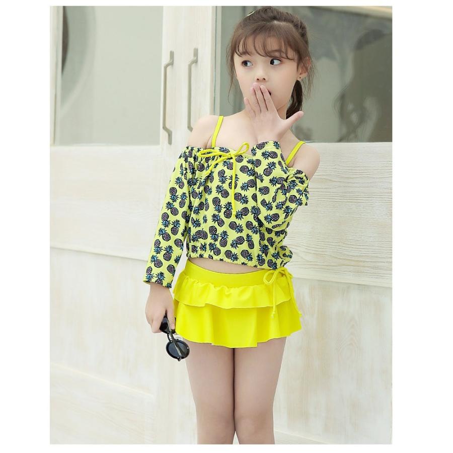 キッズ 水着 女の子 セパレート 長袖トップス パイナップル柄 フリル