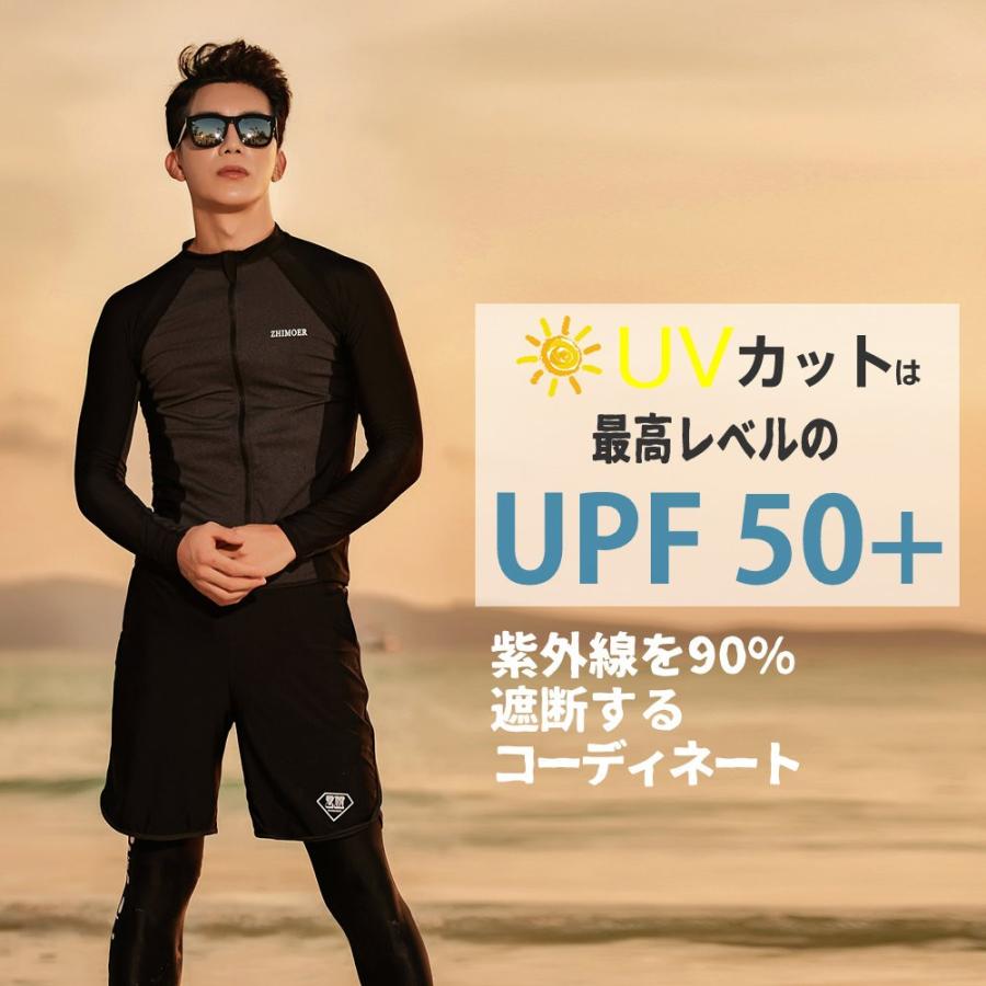 フィットネス水着 水着 メンズ ラッシュガード 上下セット 長袖 サーフフィットネス水着 おしゃれ 日焼け防止 スポーツ スイムウェア ジム 着脱簡単 M/L/LL|hoyuki|03