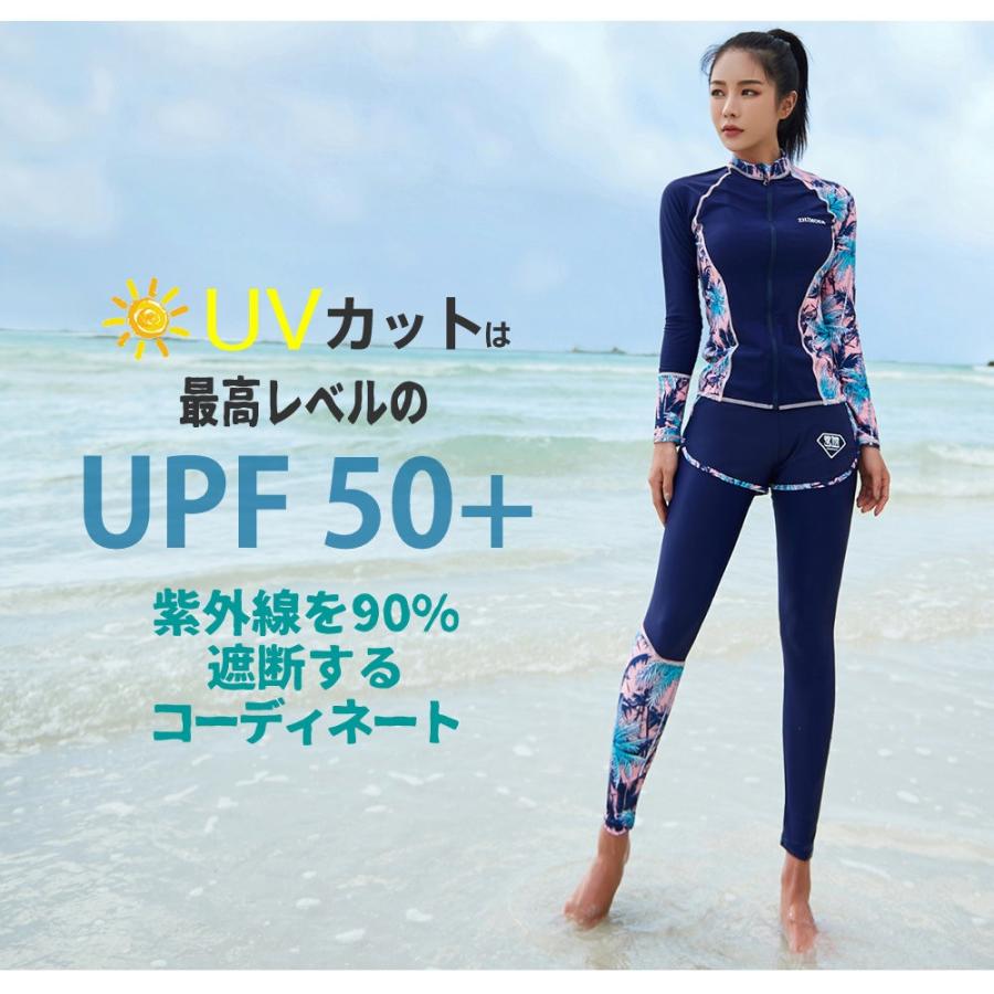 フィットネス水着 水着 レディース  ビキニ ラッシュガード レギンス 上下5点セット ノンワイヤー パット入り 体型カバー 日焼け対策 レディース S/M/L/LL｜hoyuki｜03