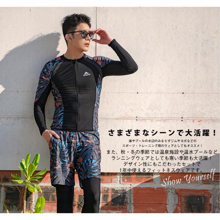 新作登場！ フィットネス水着 メンズ ラッシュガード 上下セット 長袖
