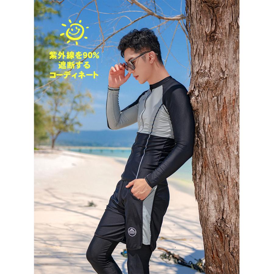 新作登場！ フィットネス水着 メンズ ラッシュガード 上下セット 長袖
