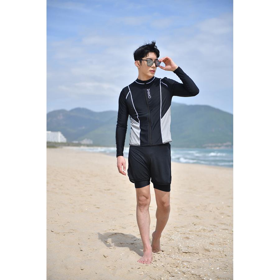 フィットネス水着 メンズ ラッシュガード 上下セット 長袖 サーフ