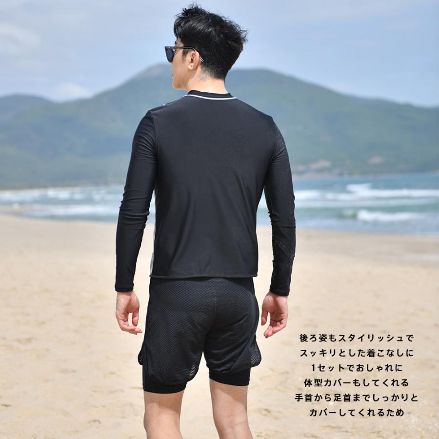 フィットネス水着 メンズ ラッシュガード 上下セット 長袖 サーフ