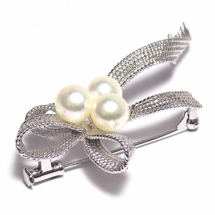 アコヤ真珠 ブローチ リボンモチーフ 3個付き : 真珠専門エイチパール