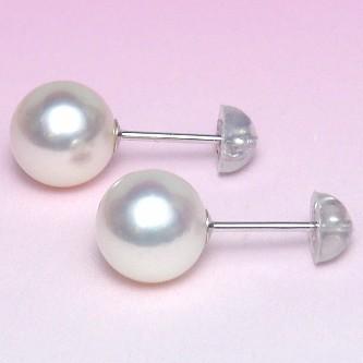 オーロラ花珠落ち アコヤ真珠 K14ホワイトゴールド ピアス 7.5-8.0mm
