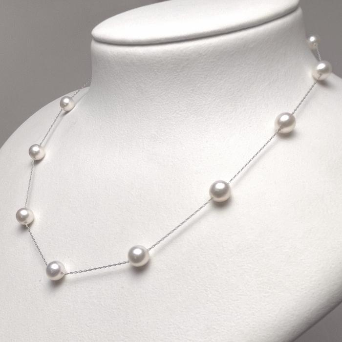 アコヤ真珠 ステーションネックレス 6.5-7.0mm プラチナ Pt850 長さ