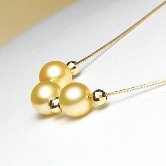 K18YG アコヤ真珠 スルーネックレス （ゴールドカラー／6mm／3パール