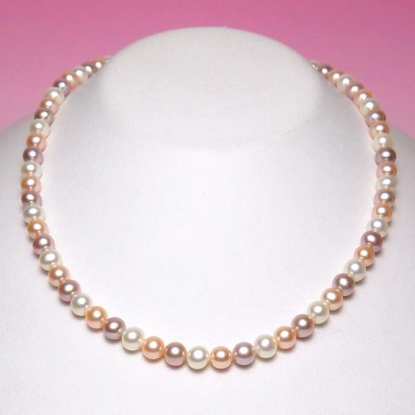 淡水真珠 ネックレス （3色マルチカラー／6.0-6.5mm／5cmアジャスター 