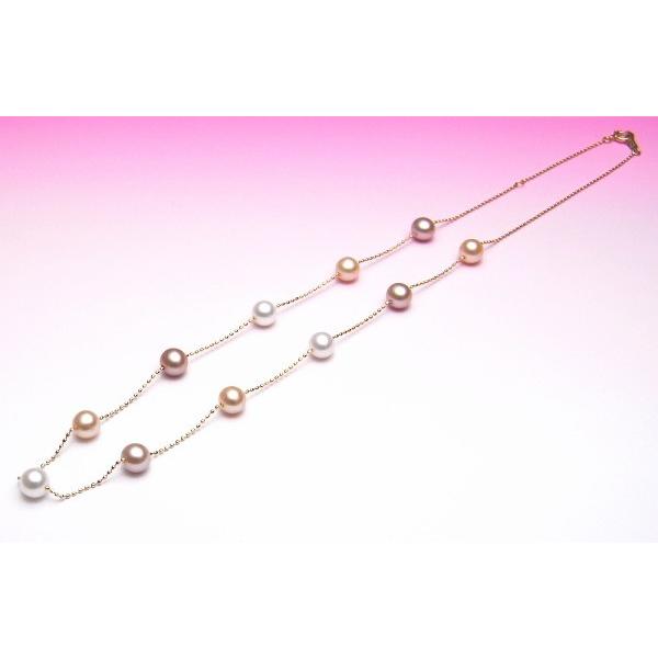K18YG 淡水真珠 ステーションネックレス （3色マルチカラー／5.5-6.0mm