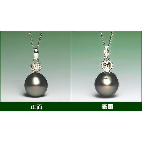 K18WG 黒蝶真珠 ダイヤ入り ペンダント （ブラックグリーンカラー 