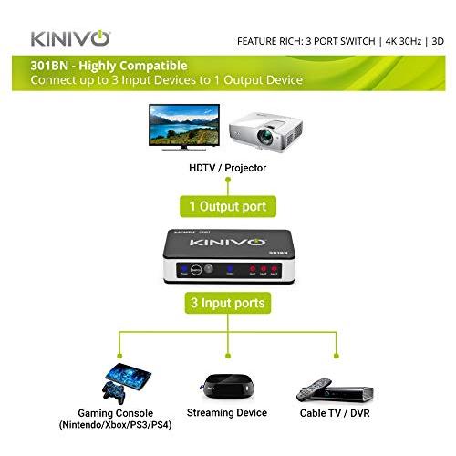 待望 Kinivo 301BN プレミアム3-ポート　ハイスピードHDMIスイッチ、赤外線リモートコントロール・AC電源アダプタ付 - 3D、 並行輸入