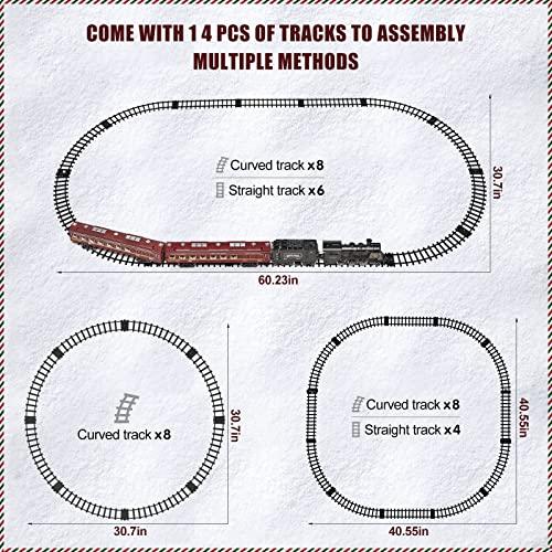 Hot Bee ホットビー 鉄道模型セット 男の子用 金属合金電気列車 蒸気機関車付き 乗客車&トラック 煙/音/ライト付き クリスマス 並行輸入 レッド