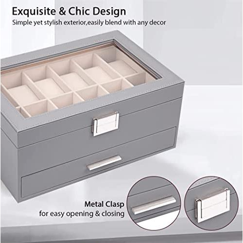 Voova ジュエリーボックス 腕時計ボックス オーガナイザー メンズ レディース 2層 ラージ 12スロット PUレザー 腕時計収納ケ 並行輸入 ジュエリー