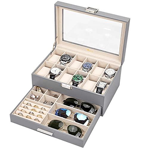 Voova ジュエリーボックス 腕時計ボックス オーガナイザー メンズ レディース 2層 ラージ 12スロット PUレザー 腕時計収納ケ 並行輸入 ジュエリー
