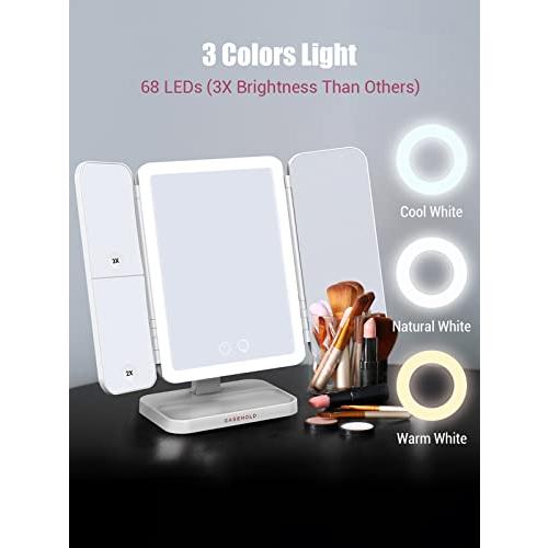 中古品 EASEHOLD メイクアップミラー バニティー 66 LED ライト 充電式 3色 照明モード 2x/3x/10x 拡大鏡 180 9 並行輸入 【2402179212】(12281円)