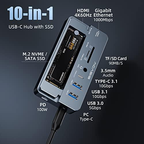 Acasis USB Cハブ 10イン1ハブ ハードドライブエンクロージャ付き M.2
