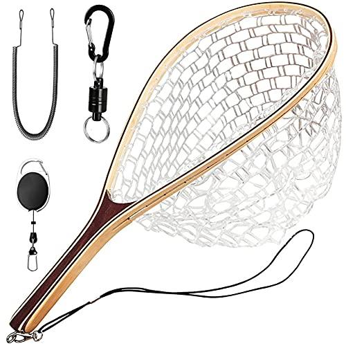 FISHARE フライフィッシングランディングネットキット 木製フレーム フィッシュネット クリアソフトラバーメッシュまたは防水ナイロン 並行