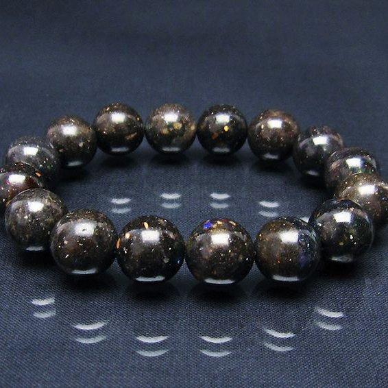 パワーストーン 天然石 ブラックオパールブレスレット14mm t249-4128