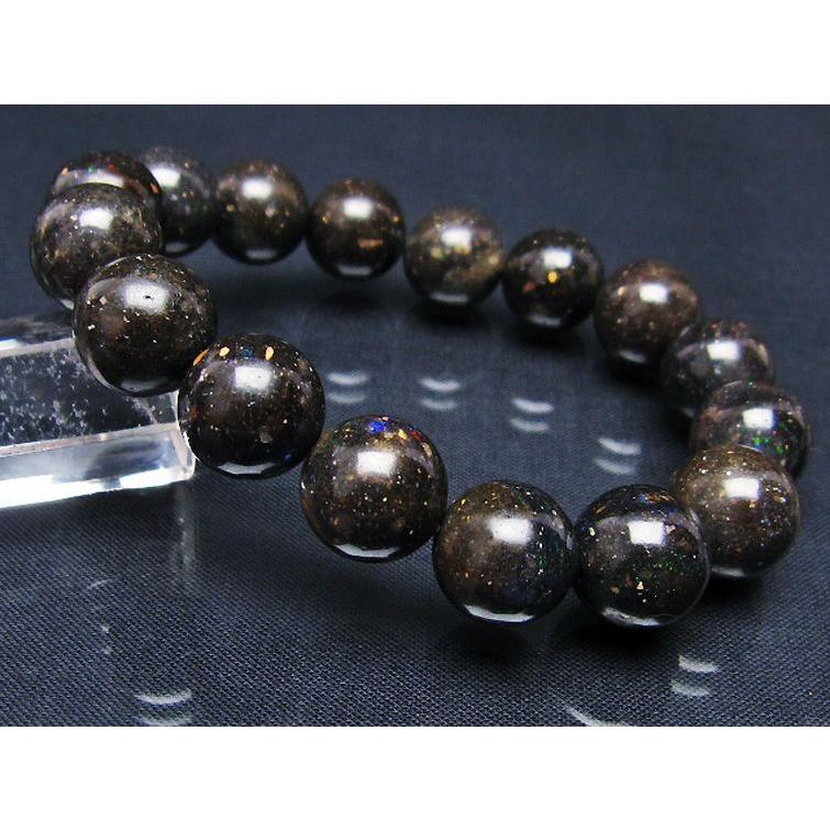 パワーストーン 天然石 ブラックオパールブレスレット14mm t249-4128