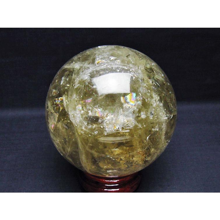 1.4Kgパワーストーン 天然石 虹入りシトリン水晶丸玉 98mm t529