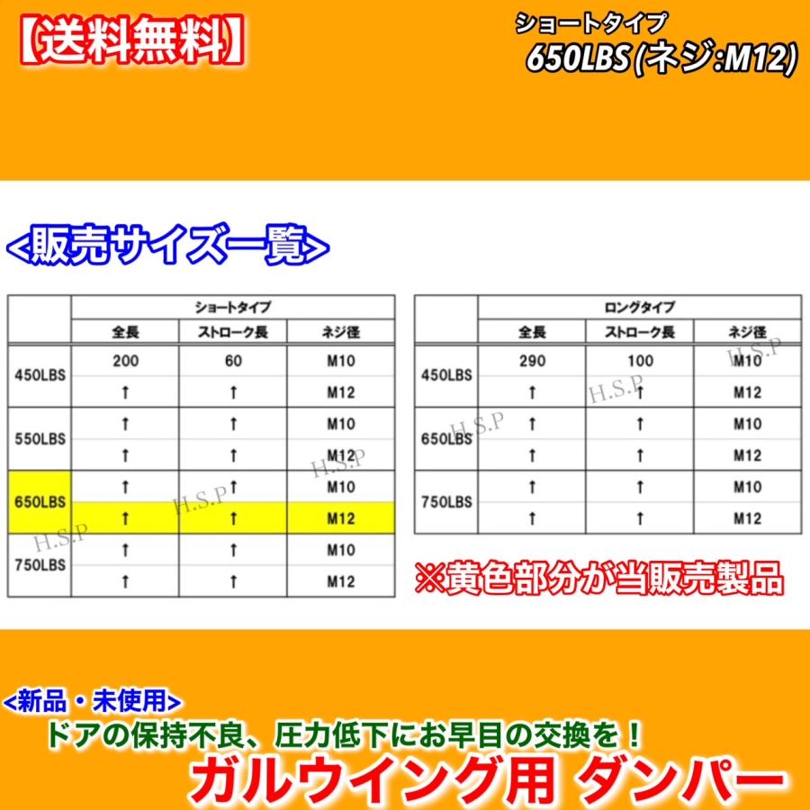 新品 ガルウイング 交換用 ダンパー ショートタイプ 650LBS M12ネジ 1