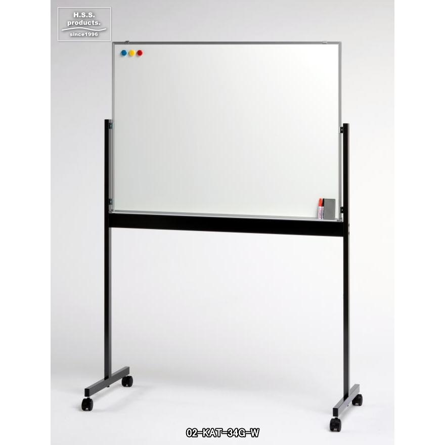 日本製　移動式片面ホワイトボード（キャスター脚付き）900×1200　メタリックブラック脚　（片面固定脚）（HSS-P）『予約』 | 