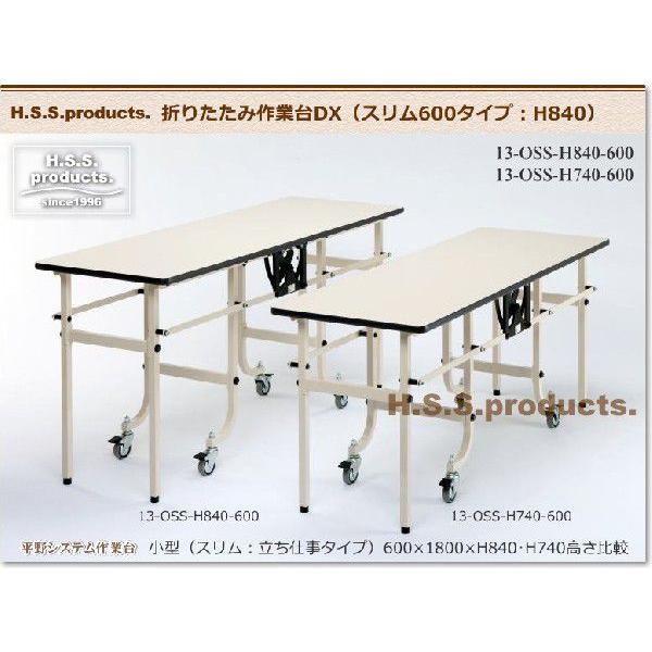 折りたたみ作業台DX　折りたたみ作業テーブル　アイボリー：立ち仕事用（HIRANO）スリム600×1800×高さ840（天板フロアリューム） |  | 01