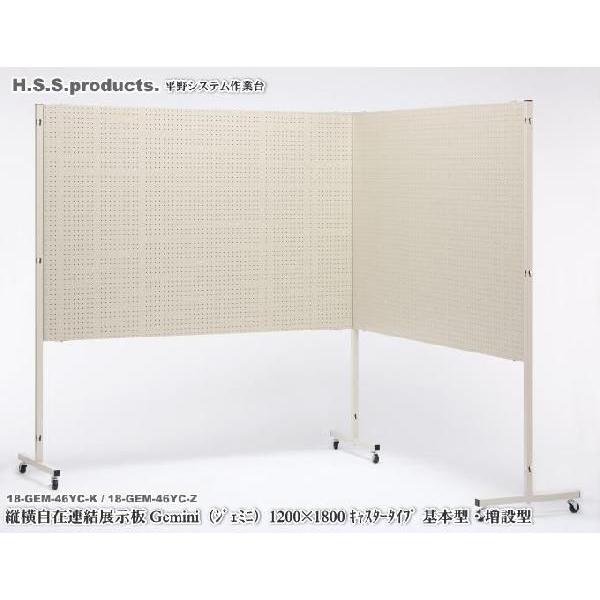 （Gemini）縦横自在　連結展示パネル（展示板）（ジェミニ）　両面有孔ボード 1200×1800　キャスタータイプ　増設用セット（パネル１枚＋支柱１本）予約