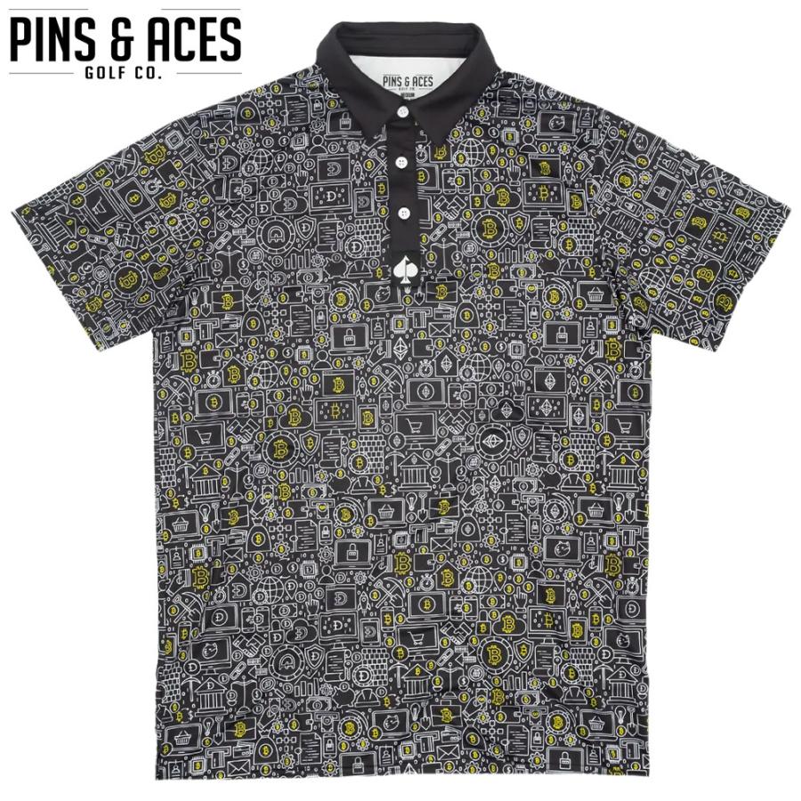 PINS&ACES/ピンズ&エース クリプトコイン ポロ Crypto Coin PA2PLCCN ポロシャツ 吸汗速乾 UVカット イージーケア ゴルフウェア 半袖 送料無料｜htcgolf