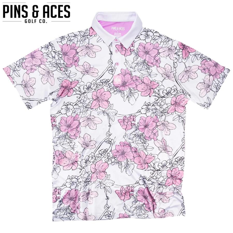 PINS&ACES ピンズ&エース ホワイトチェリーブロッサム ポロ White Cherry Blossom PA2PLWCB ポロシャツ 吸汗速乾 UVカット ゴルフウェア 送料無料｜htcgolf