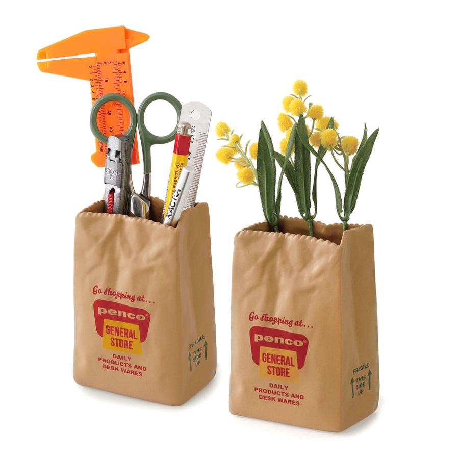 ペン立て ペンスタンド penco ペンコ ブラウンバッグスタンド 鉛筆立て 花瓶 花器 陶器 一輪挿し ツールスタンド カトラリースタンド | HIGHTIDE | 07