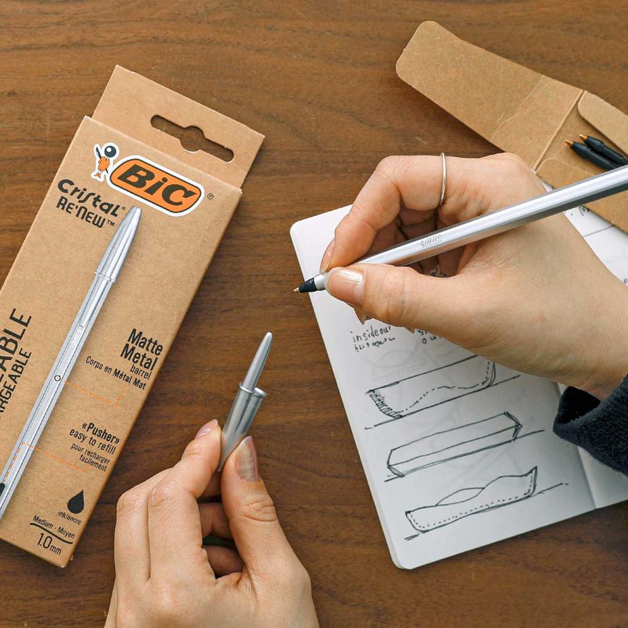 ボールペン BIC Cristal ReNew 1.0 ビック クリスタルリニュー 1.0 1.0mm 黒 油性 手帳 かわいい おしゃれ 筆記具 文房具 ギフト プレゼント | BIC | 12