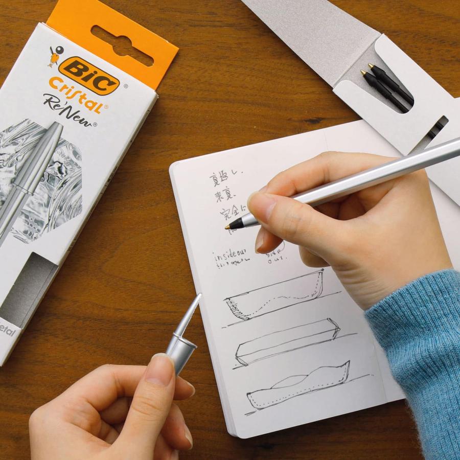 ボールペン BIC Cristal ReNew 1.0 ビック クリスタルリニュー 1.0 1.0mm 黒 油性 手帳 かわいい おしゃれ 筆記具 文房具 ギフト プレゼント | BIC | 12