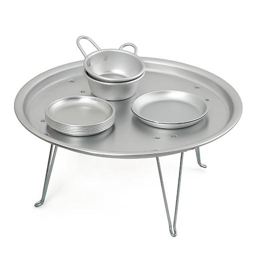 松野屋 アルマイトちゃぶ台 キャンプ アウトドア テーブル 折りたたみ バーベキュー お盆 トレイ ベランピング ローテーブル アルミ キャンプ用品 円卓 持ち運び | ブランド登録なし | 05