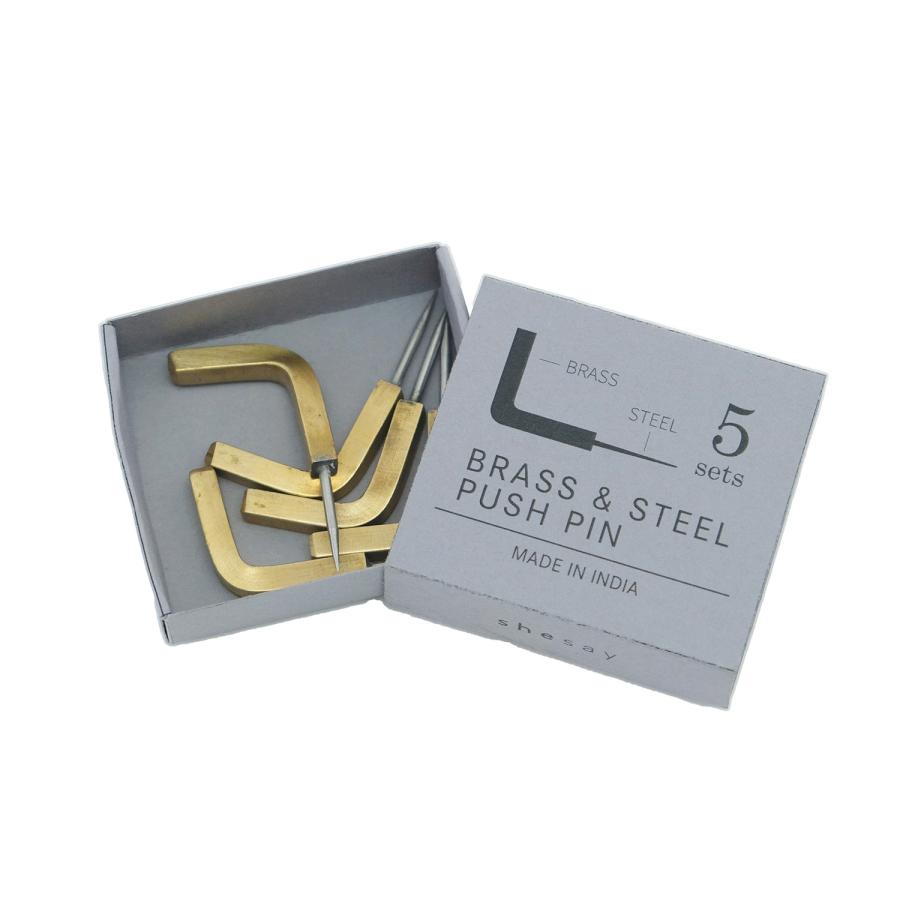 壁 フック 画鋲 画びょう BRASS プッシュピン Lフック S/5 （5個入り）フック画びょう L字フック 真鍮 壁掛け アンティーク風 DIY 手軽 簡単 ディスプレイ |  | 03