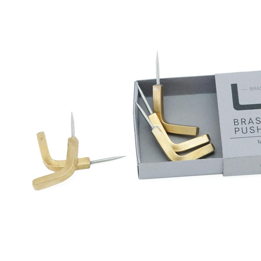 壁 フック 画鋲 画びょう BRASS プッシュピン Lフック S/5 （5個入り）フック画びょう L字フック 真鍮 壁掛け アンティーク風 DIY 手軽 簡単 ディスプレイ |  | 04