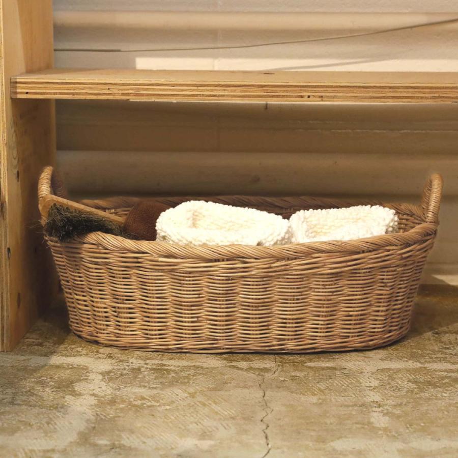 松野屋 ラタン取手付楕円バスケットロータイプ S かご カゴ 籐 脱衣