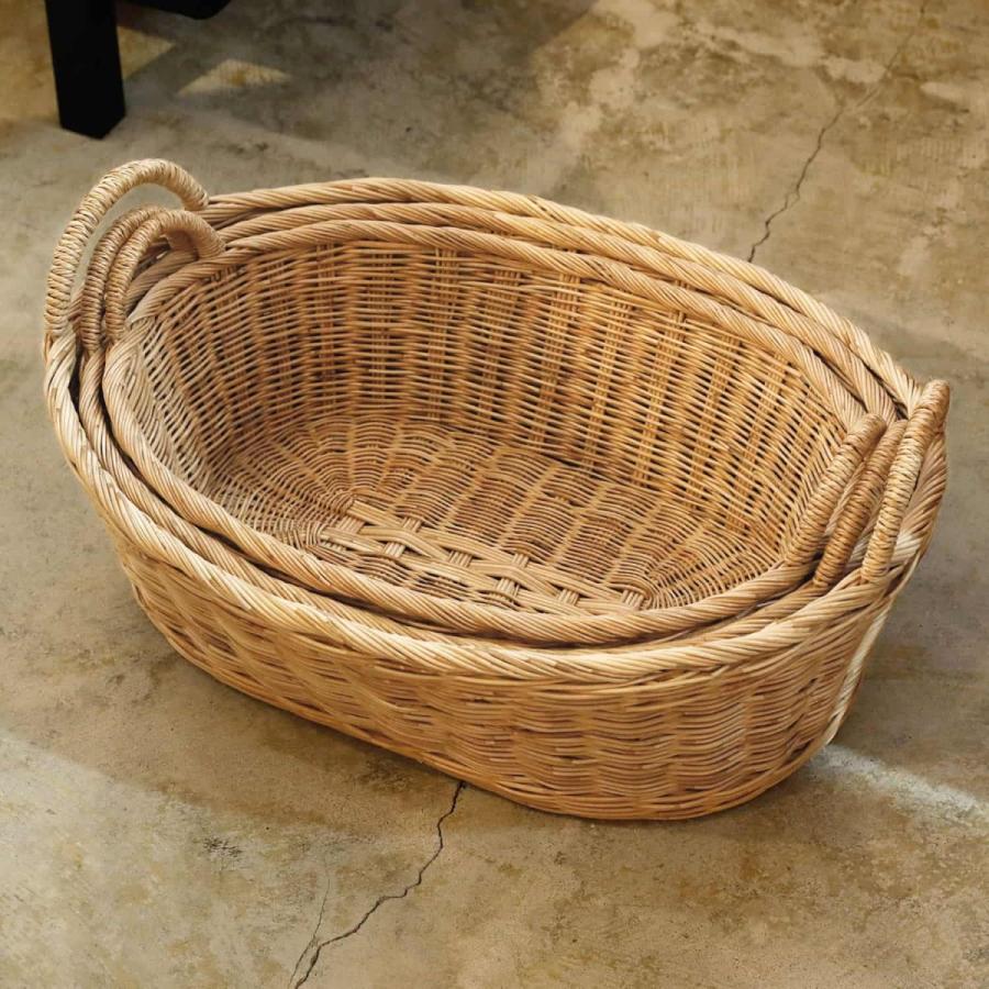 松野屋 ラタン取手付楕円バスケットロータイプ L かご カゴ 籐 脱衣