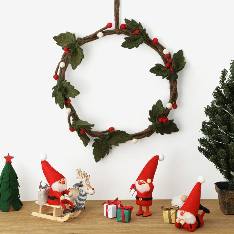 リース フェルト Gry & Sif グライアンドシフ ヒイラギ クリスマスリース 北欧 玄関 壁掛け 飾り オブジェ ハンドメイド 冬飾り | 