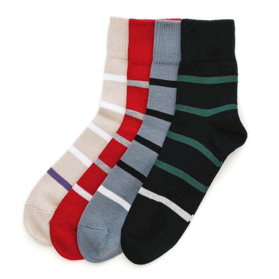 靴下 ソックス メンズ OBSCURE SOCKS M BOUGAINVILLEA オブスキュアソックス ブーゲンビリア （メンズ） 25-28cm 春 夏 ボーダー 日本製 | OBSCURE SOCKS