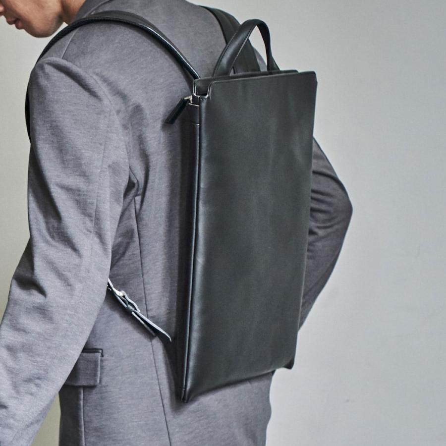 メンズ リュック TRION トライオン マチなしバックパック B4 レザー 本革 ビジネス 通勤 スリム 薄い B4対応 16インチPC対応 レディース | HIGHTIDE | 13