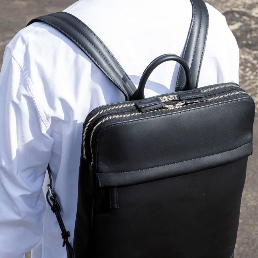 【購入時の専用袋付き】トライオンレザー　薄マチリュック　黒 TRION トライオン レザー 薄マチリュック バックパック ビジネス