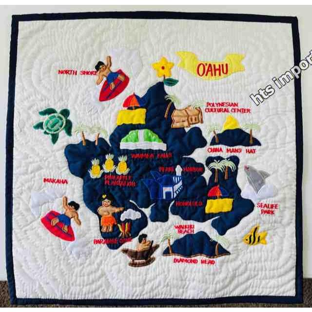 クッションカバー ハワイアンキルト オアフ島 ホワイト×ネイビーブルー
